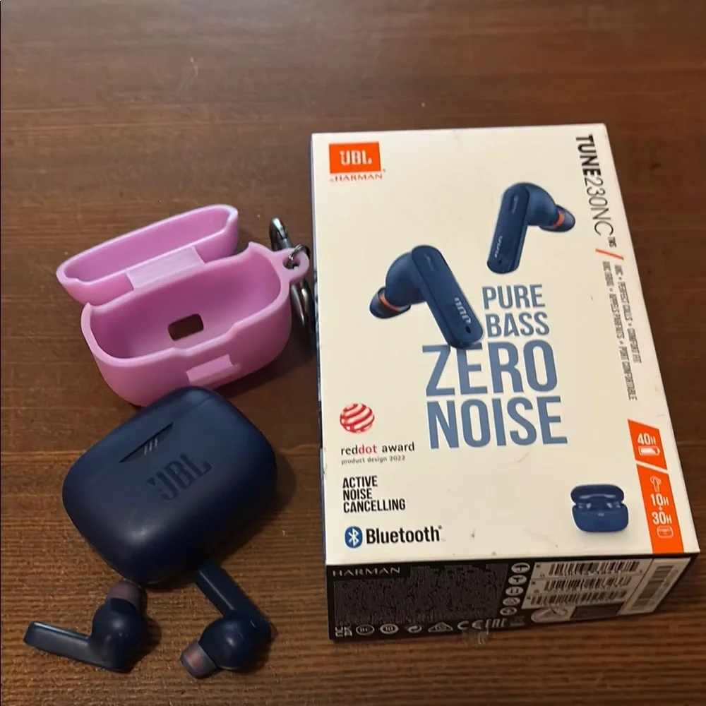 JBL TUNE230NC Wireless Bluetooth Earbuds with Pink Charging Case - Navy Blue